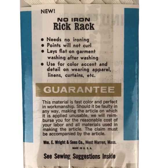 Vintage NOS Wright's Trims Rick Rack No Iron 100% Cotton White 30 3 Yards Sewing - Picture 4 of 4